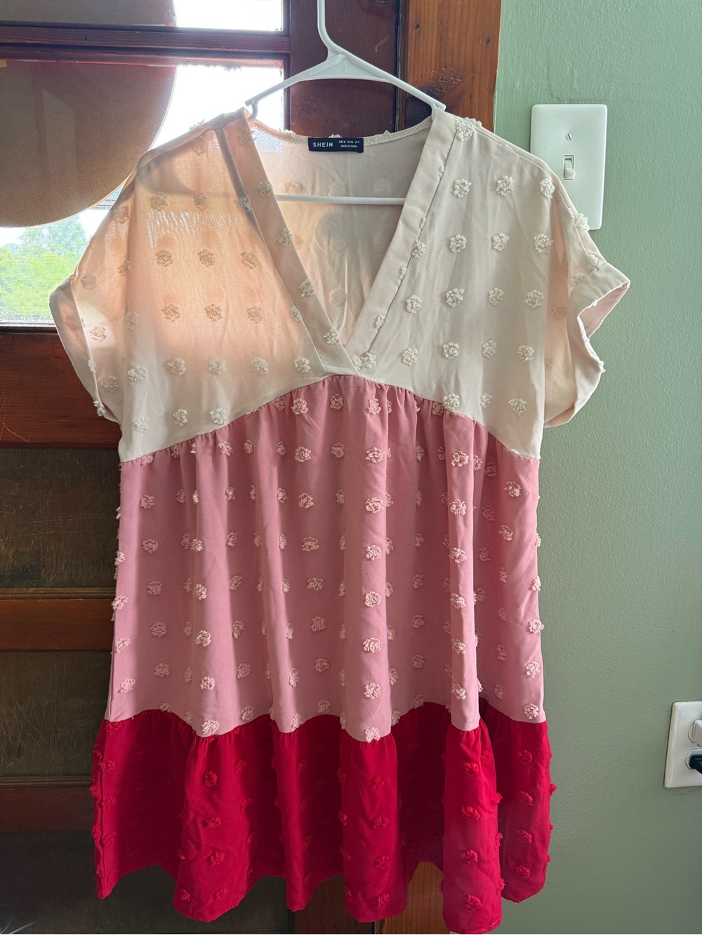 Shein Colorblock Embroidered V-Neck Women’s Dress in Cream, Pink & Red - Picture 1 of 2